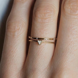 Delicate Diamond Ring Set, Triangle Diamond Ring with Diamond Eternity Band, Delicate Engagement Ring