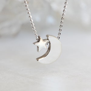 Crescent Moon Star Necklace, Gold Filled or 14k Solid Gold image 2