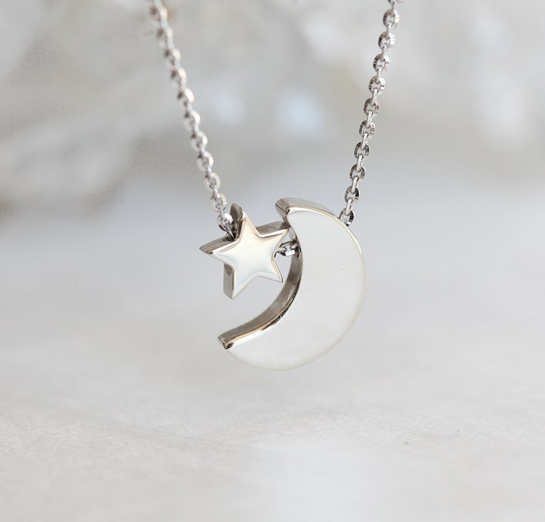 Crescent Moon Star Necklace, Gold Filled or 14k Solid Gold image 2