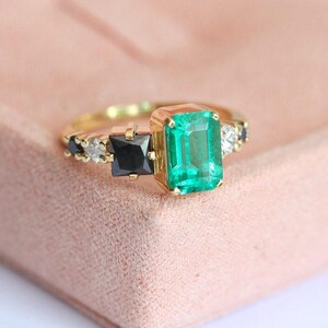 Large emerald diamond Ring, Emerald Cut Emerald Diamond Ring in Yellow Gold, 18k Yellow gold Diamond Ring, Emerald Engagement image 9