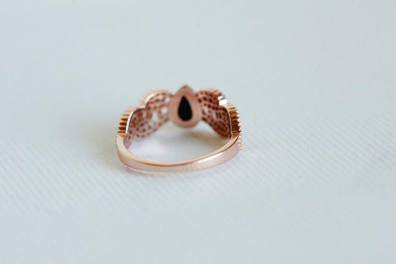 Black Spinel Ring, Gold Filigree Ring, Rose Gold Lace Ring, White Gold Engagement Ring, Non Diamond Ring, Vintage Ring, 14k Rose Gold image 7