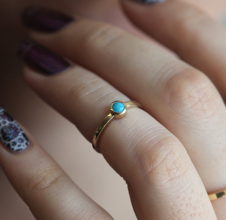 Tiny Turquoise Solitaire Ring Yellow Gold Simple Yellow Gold Turquoise Ring for Her