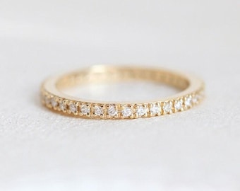 Yellow Gold Diamond Eternity Band, Eternity Diamond Ring, Women Diamond band with Full Eternity Micropave Diamonds