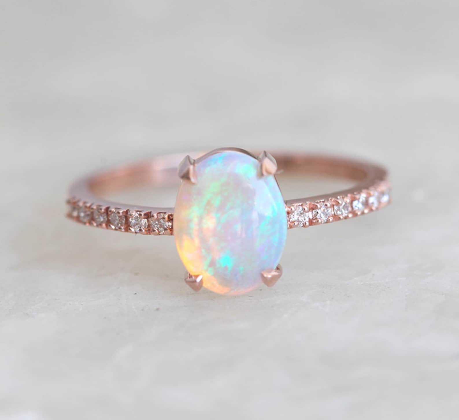Opal Engagement Ring Australian Fire Opal & Diamond Ring - Etsy