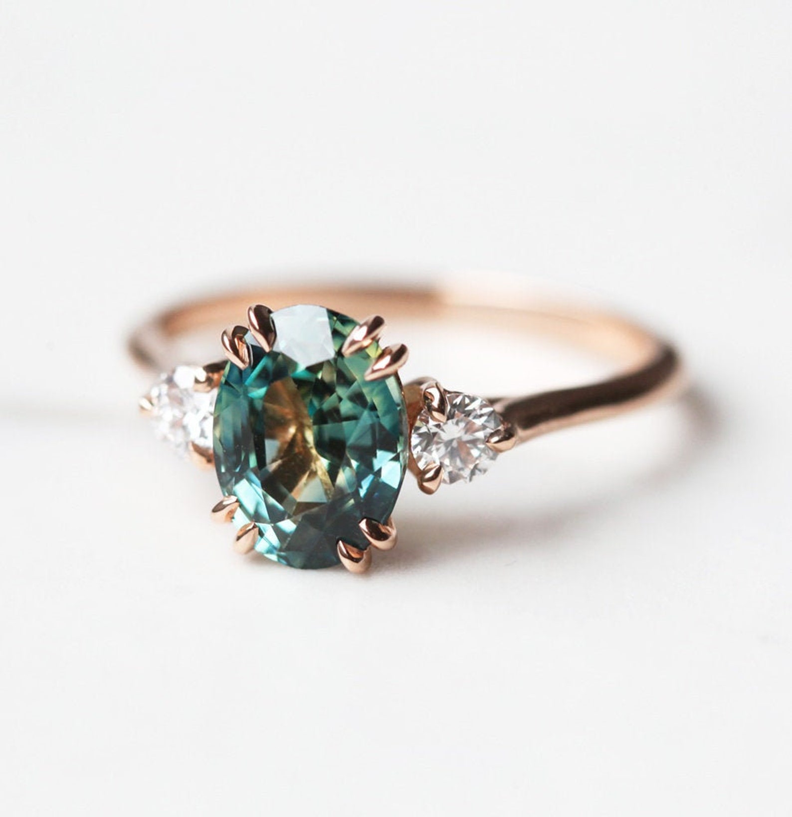 Bicolor Sapphire & Diamond Engagement Ring Three Stone Ring - Etsy