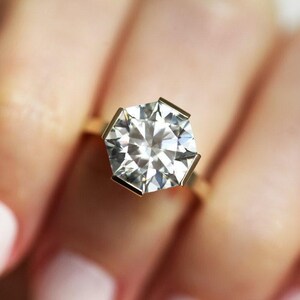 Octagon Moissanite Engagement Ring, Octagonal Engagement Ring, 5 carat Moissanite ring, Unique Solitaire Ring 18k gold