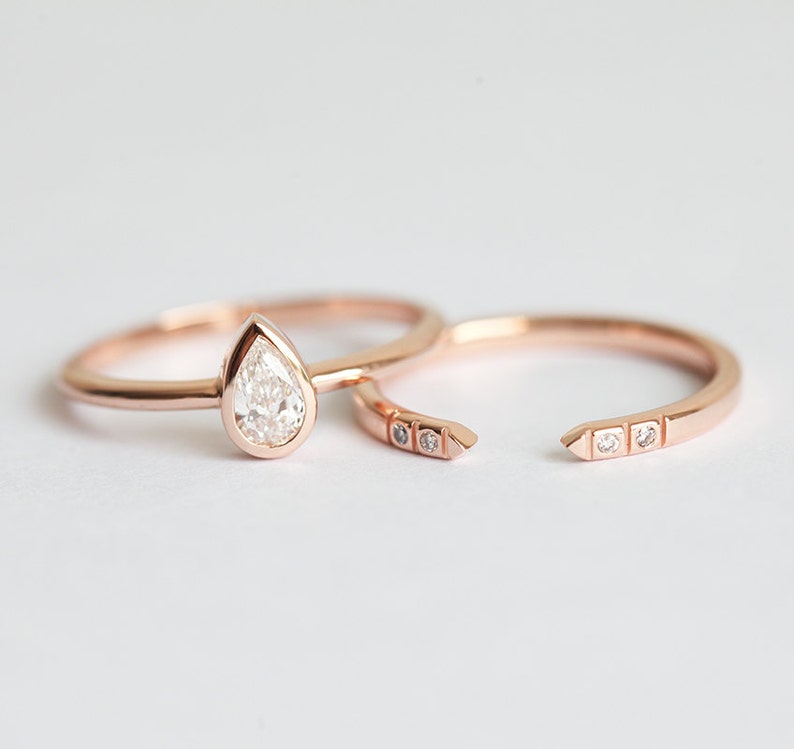 Rose Gold Diamond Engagement Ring Set Pear Diamond Ring With - Etsy