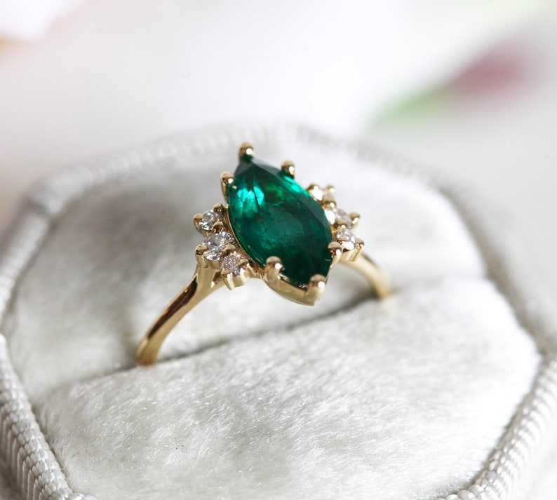 Genuine Emerald Ring Diamond Emerald Engagement Ring Emerald | Etsy