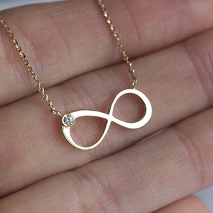 Gold Diamond Infinity Necklace, Solid Gold Infinity Necklace, 14k Gold Dainty Petite Infinity Necklace image 3