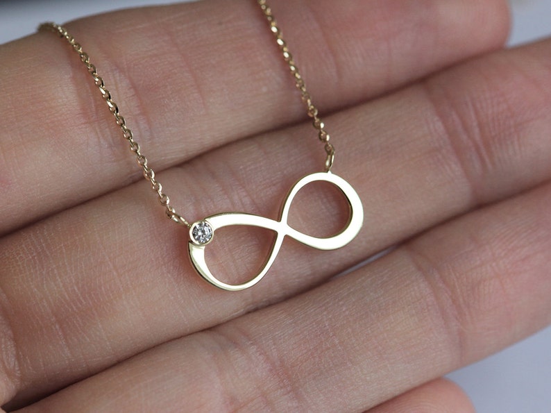 Gold Diamond Infinity Necklace, Solid Gold Infinity Necklace, 14k Gold Dainty Petite Infinity Necklace image 3