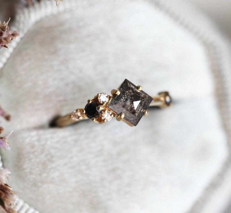 Salt & Pepper Diamond Ring Cluster Engagement Ring Galaxy Etsy