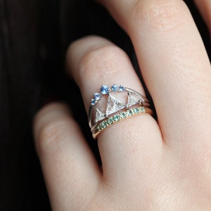 Unique Triangle Diamond Ring, Half Carat Diamond Mountain Ring with trillion diamonds, Three Stone Ring by Minimalvs image 6