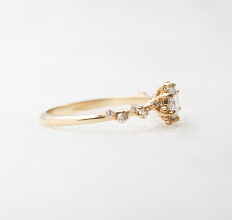 Round diamond cluster ring, Unique half carat diamond cluster ring 18k gold image 6