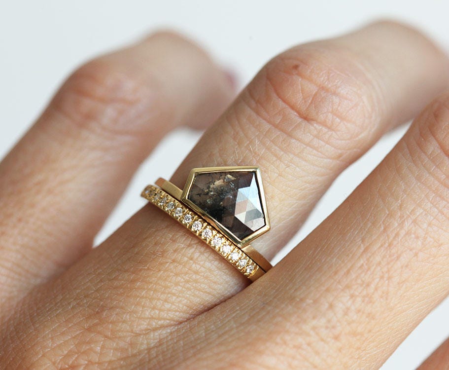 Rustic Diamond Ring Modern Rose Cut Salt Pepper Diamond Ring | Etsy