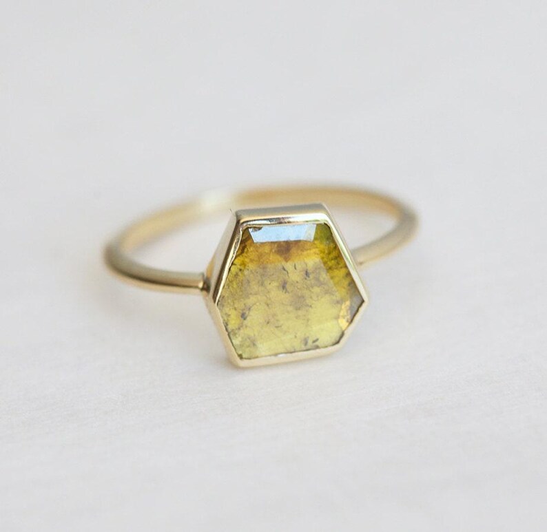 Diamond Slice Ring, Yellow Diamond Ring, Unique Diamond Ring, Solitaire Diamond Ring, Simple Diamond Ring, One Of A Kind image 4