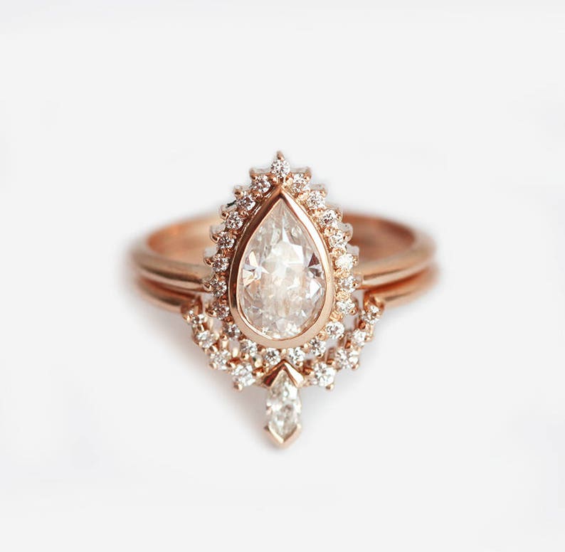 Rose Gold Pear Diamond Ring Halo Pear Diamond Ring with image 1