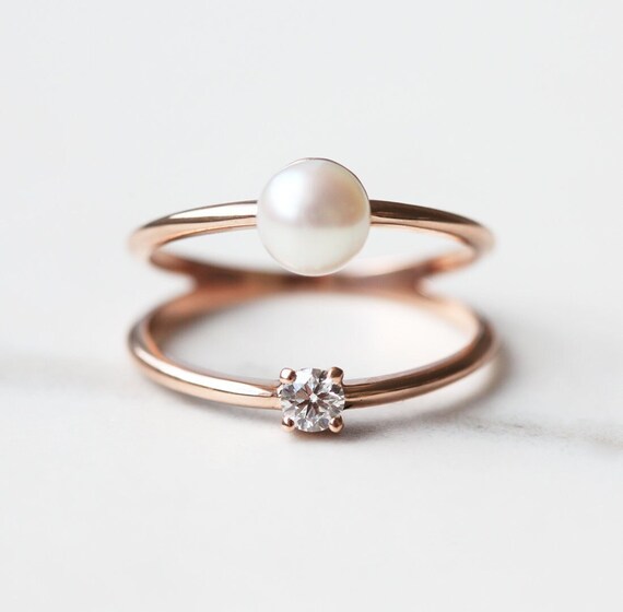 Diamond and on sale pearl ring