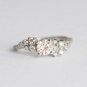 Diamond cluster ring, Moissanite engagement ring, Wave wedding ring, Unique gia bubbles ring image 7