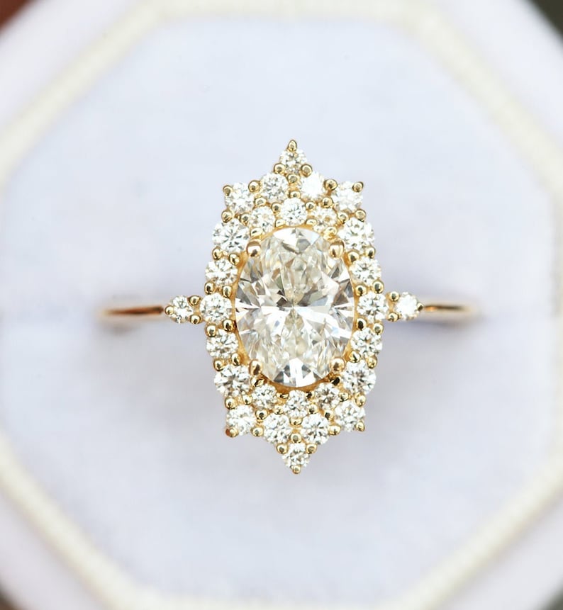 1.5ct diamond ring, Halo diamond ring, Diamond engagement ring, Over one carat diamond ring, oval diamond ring image 1