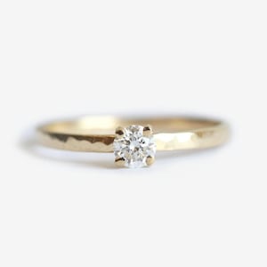 Solitaire Diamond Engagement Ring, White Diamond Ring, Diamond Ring with hammered band, Prong Set