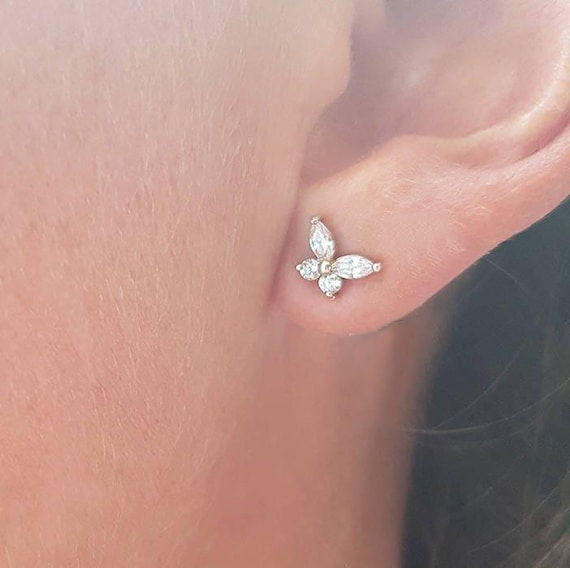 Boucles D'oreilles Papillon Avec Cristaux - Or 4740 - Occasion Bon état