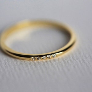 Diamond band, Thin wedding ring, Small diamond ring, Dainty flush ring, Tiny gemstone band image 3