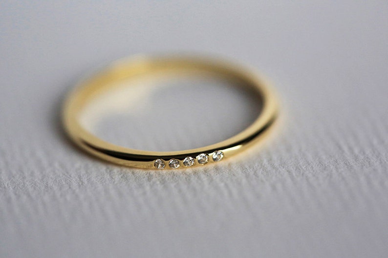 Diamond band, Thin wedding ring, Small diamond ring, Dainty flush ring, Tiny gemstone band image 3