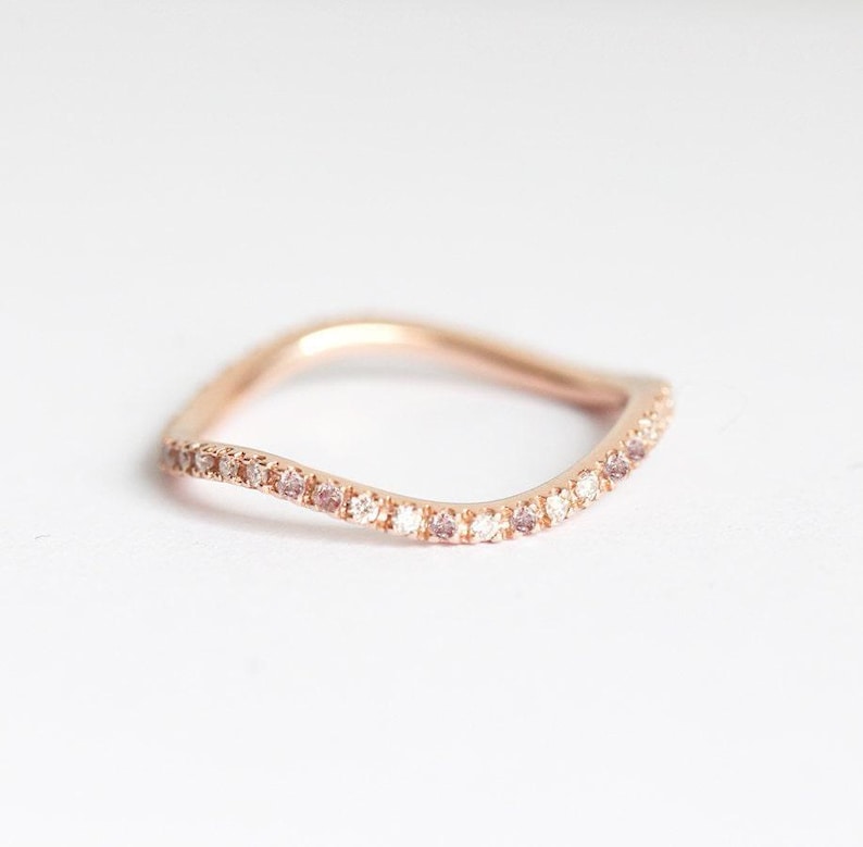 Wave Diamond Wedding Ring, Unique Wave Diamond Eternity Band, Pave Diamond Ring All Around image 5