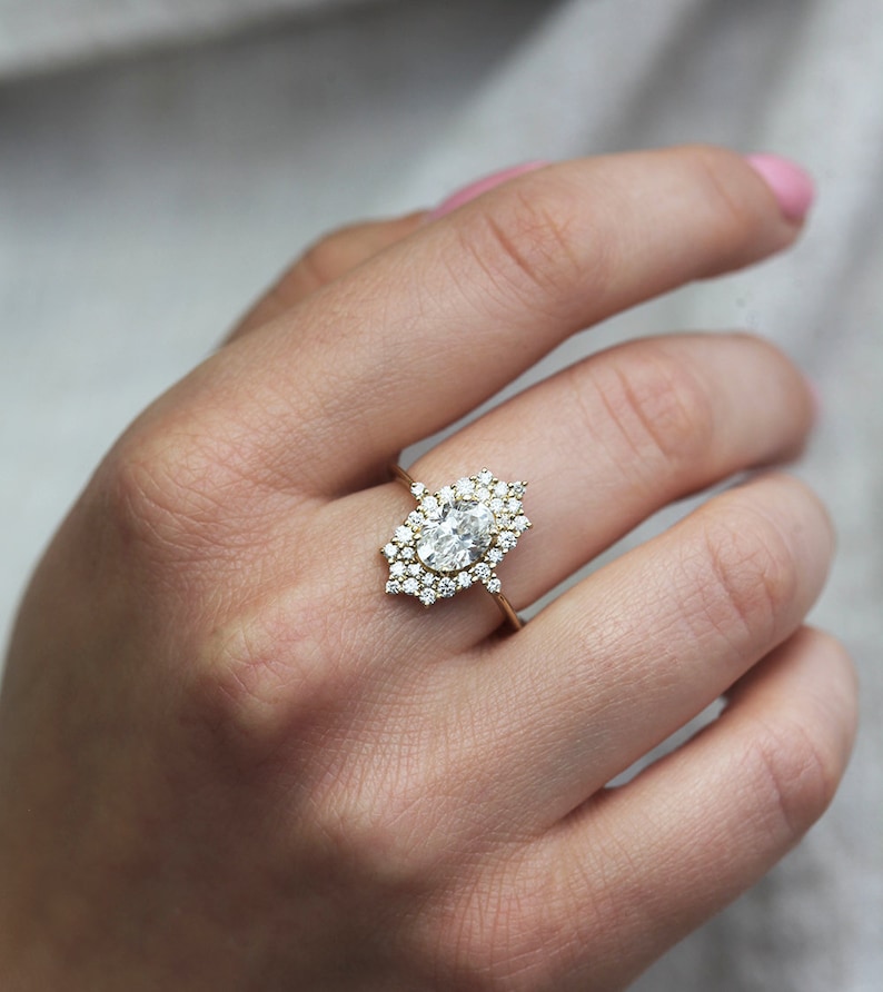 1.5ct diamond ring, Halo diamond ring, Diamond engagement ring, Over one carat diamond ring, oval diamond ring image 2