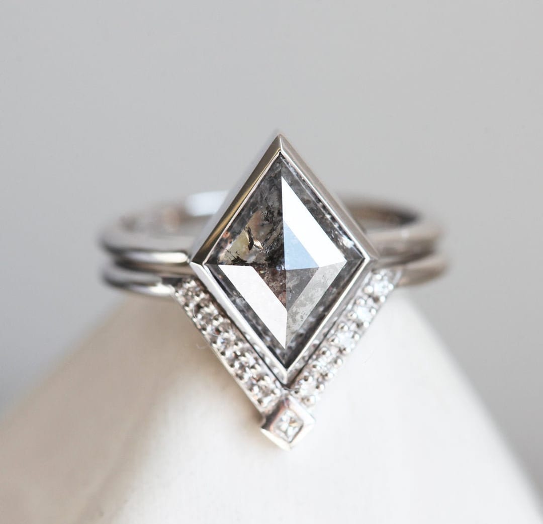 Salt and Pepper Kite Diamond Set, Natural Diamond Engagement Ring