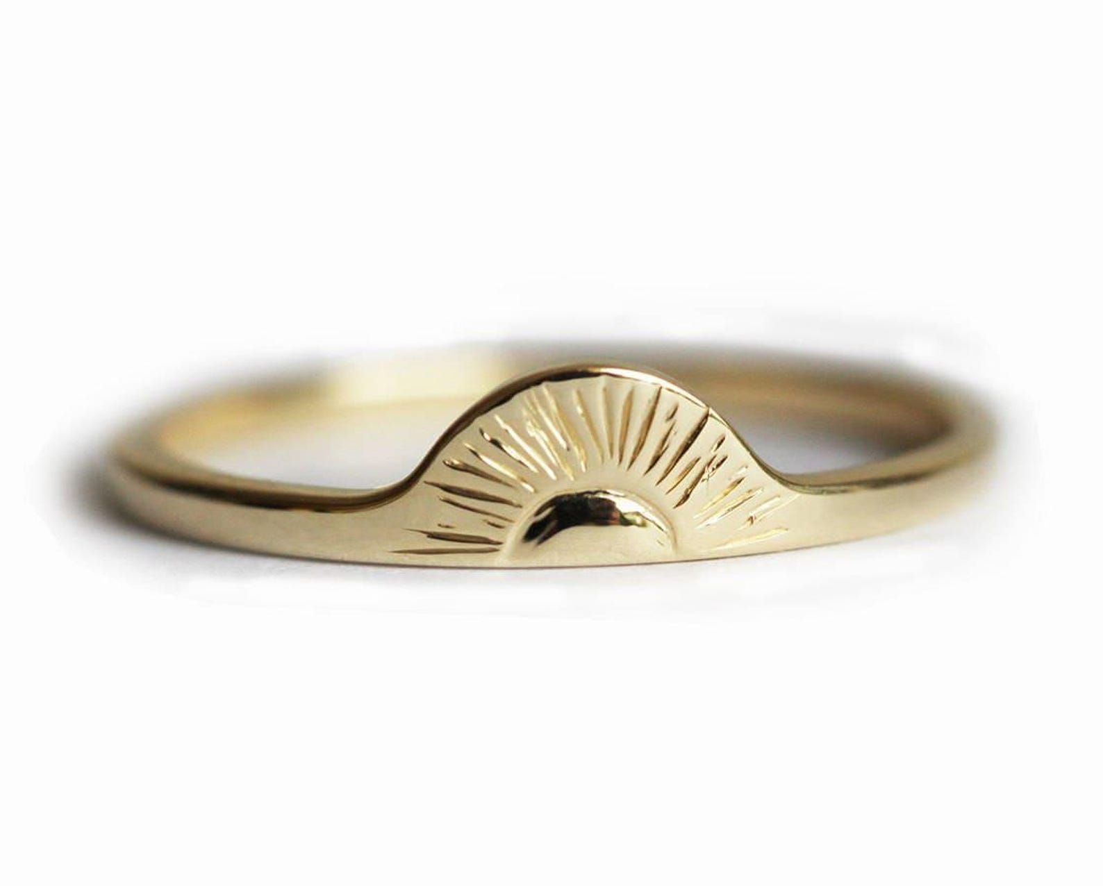 Sun Ring, Gold Sunrise Ring, Sunset Ring, Boho Wedding Band, Bohemian ...