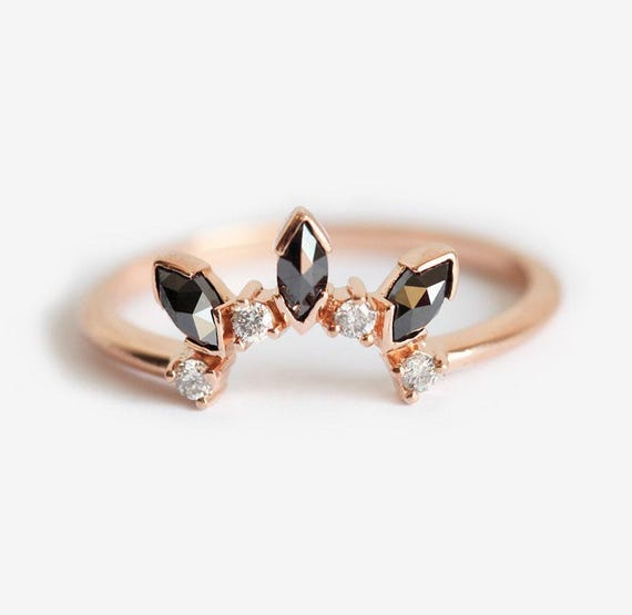 Diamond Crown Ring, Diamond Wedding Band, Diamond Wedding Ring, Black Diamond Band, Black Diamond Ring, Grey Diamond Ring, Grey Diamond band