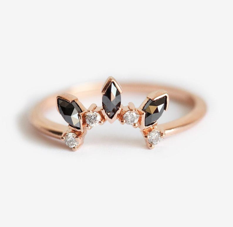 Diamond Crown Ring, Diamond Wedding Band, Diamond Wedding Ring, Black Diamond Band, Black Diamond Ring, Grey Diamond Ring, Grey Diamond band image 1