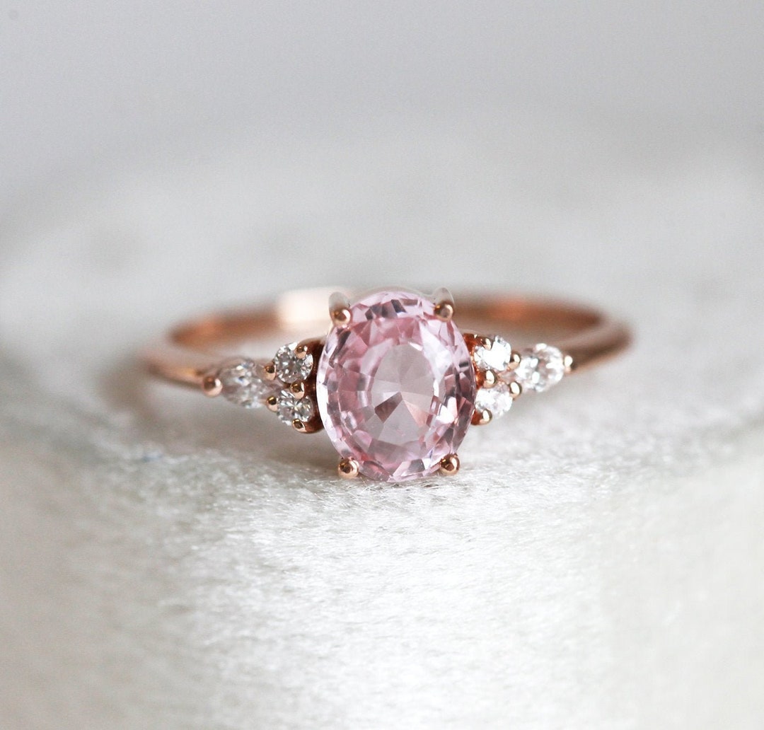 Sapphire Engagement Ring, Peach Sapphire Diamond Ring Rose Gold, Pink ...