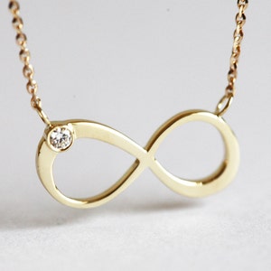 Gold Diamond Infinity Necklace, Solid Gold Infinity Necklace, 14k Gold Dainty Petite Infinity Necklace image 1