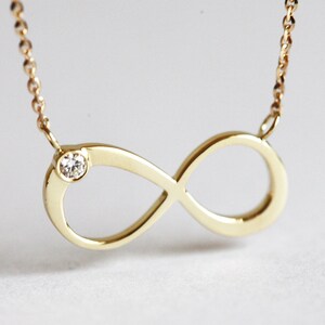 Gold Diamond Infinity Necklace, Solid Gold Infinity Necklace, 14k Gold Dainty Petite Infinity Necklace image 1