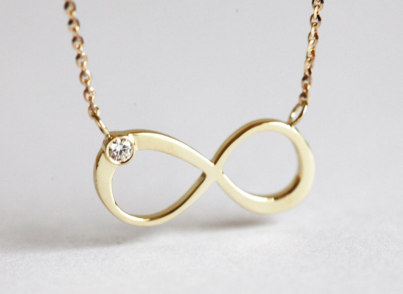 Gold Diamond Infinity Necklace, Solid Gold Infinity Necklace, 14k Gold Dainty Petite Infinity Necklace image 1