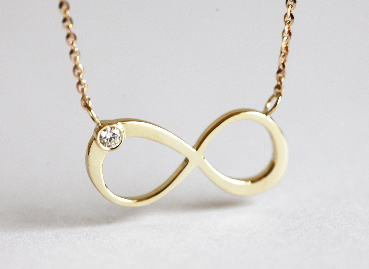 Gold Diamond Infinity Necklace Solid Gold Infinity Necklace Etsy