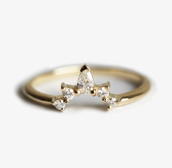 Diamond Wedding Band, Diamond Crown Ring, Curved Diamond Ring, Curved Diamond Band, Diamond Wedding Ring, Nesting Diamond Band