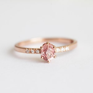 Rose Gold Diamond and Sapphire Ring with Oval Peach Sapphire, Sapphire Ring image 6