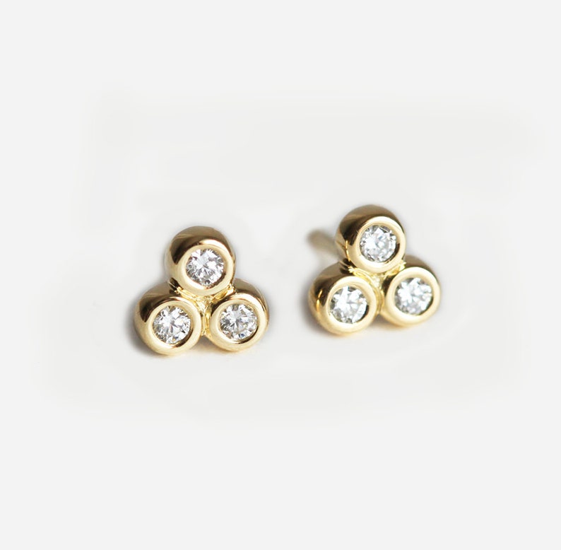 Trio Diamond Earrings Diamond Stud Earrings Simple Everyday Etsy