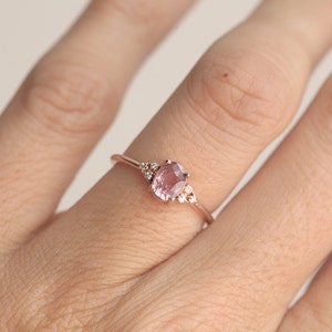 Delicate Rose Gold Peach Sapphire Ring, Pink Sapphire Diamond Ring, Rose Gold Engagement Ring image 6
