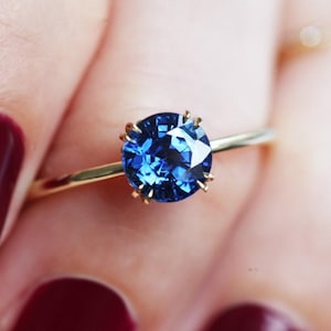 Delicate Blue Sapphire solitaire ring, Blue sapphire engagement ring