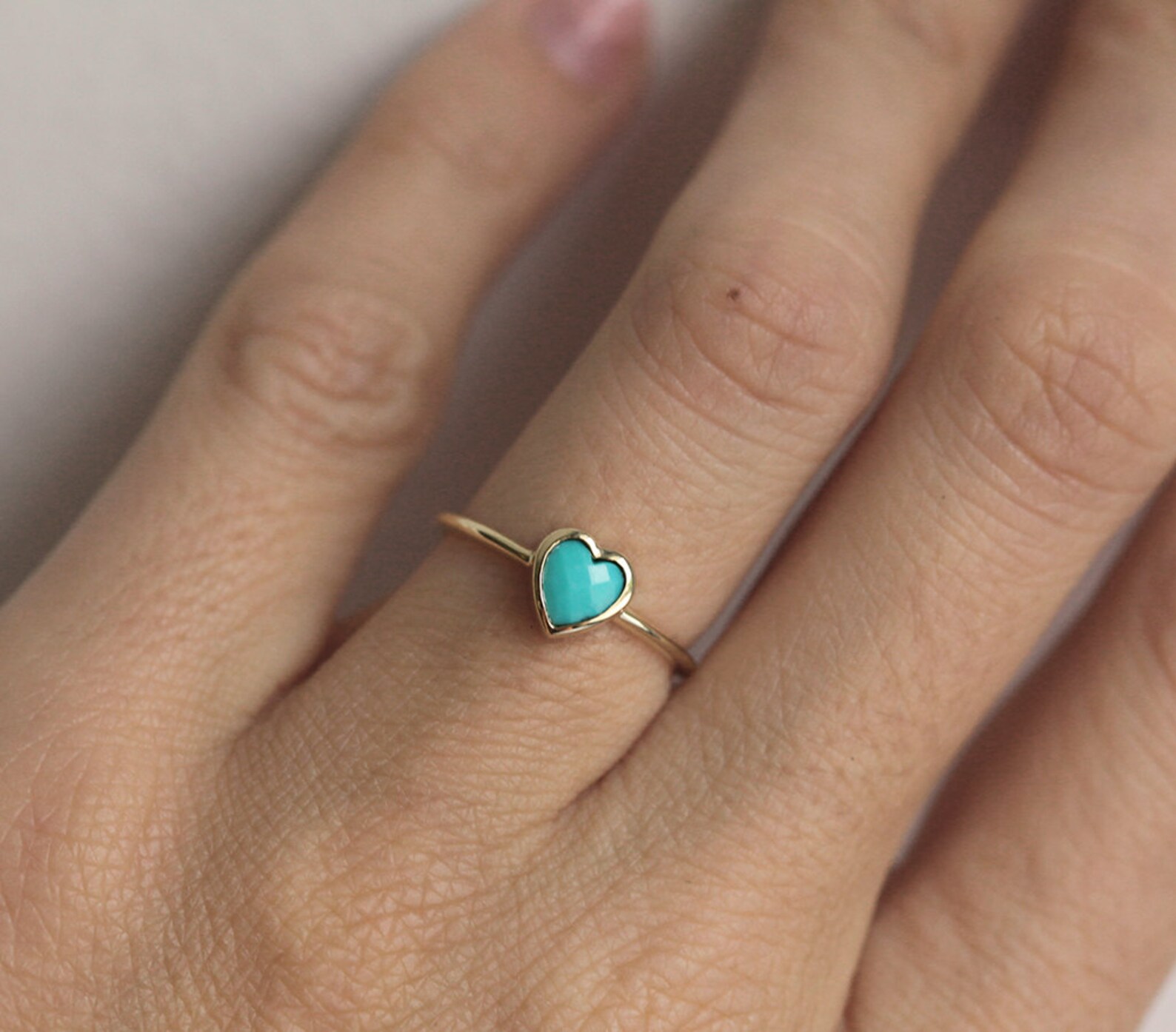 Turquoise Heart Ring Solid Gold Band With Heart Shaped 45mm Etsy
