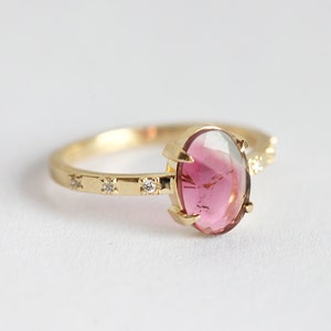 Tourmaline Diamond Ring, Unique Engagement, 14k Solid Gold Ring, Diamond Ring image 2