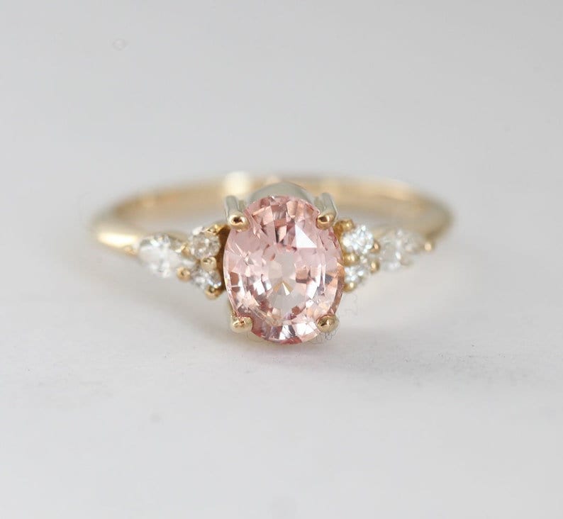 Oval Pink Peach Sapphire Ring Rose Gold Diamond Sapphire - Etsy Australia
