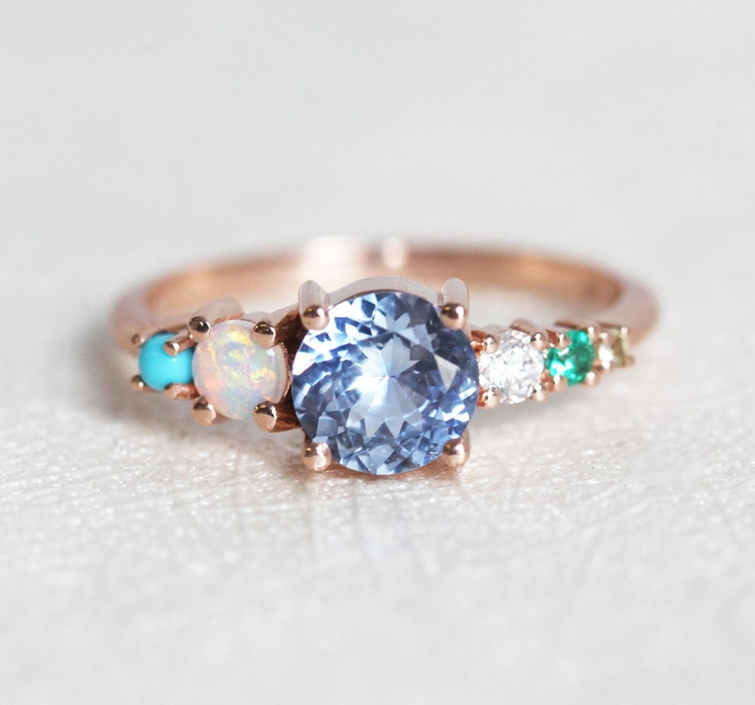 Blue Sapphire Ring Sapphire Cluster Ring Multistone - Etsy