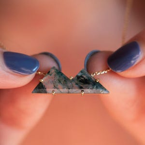 Moss Agate Mountain Necklace For Her, Unique Natural Gemstone Necklace in 14k or 18k Solid Gold