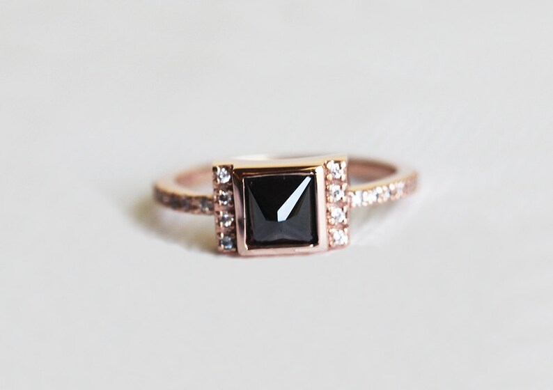 Square Black Diamond Ring Rose Gold Modern Rose Gold Diamond Etsy
