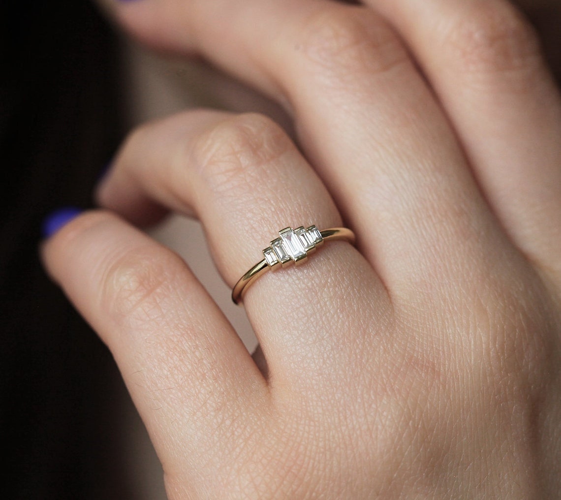 Modern art deco engagement sales rings